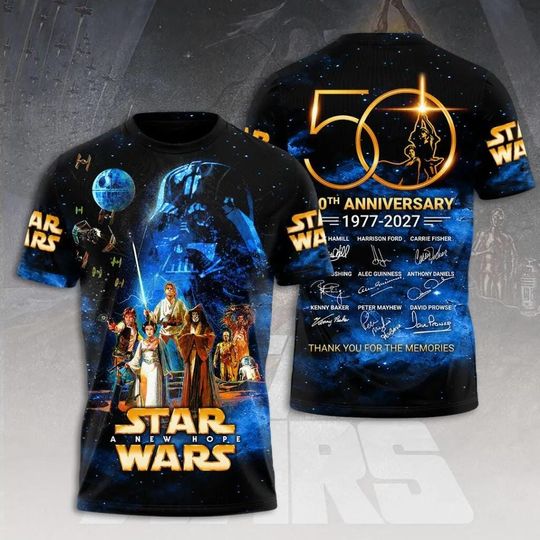 Discover Retro Star Wars New Hope 50th Anniversary Shirt, Disney Star Wars 1977 2027 T-Shirt, Galaxy's Edge Shirt, Sci fi Hoodies For Fans