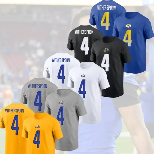 Discover Ahkello Witherspoon #4 Los Angeles Rams 2026 Player Name & Number Fan Look