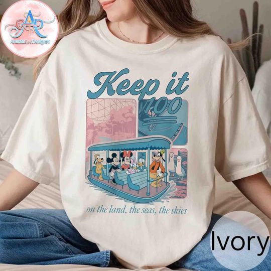 Discover Keep It 100 On The Land The Seas The Skies Shirt, Disney Boat Seagull Tee, Retro Pastel Disney Trip Shirt, Epcot World Traveler Tee