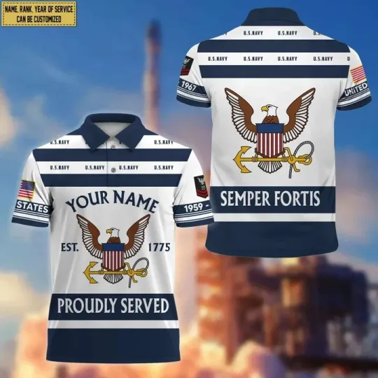 Discover Custom Name Rank Us Navy Military Polo Shirt All Over Printed 3D T-Shirt S-5XL