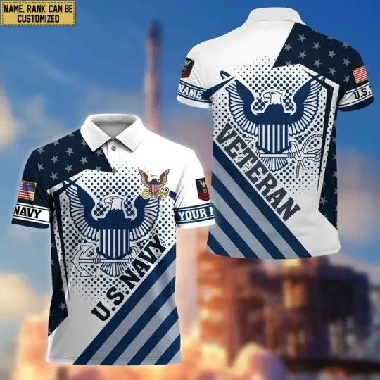 Discover Custom Name Rank Us Navy Military Polo Shirt All Over Printed 3D T-Shirt S-5XL