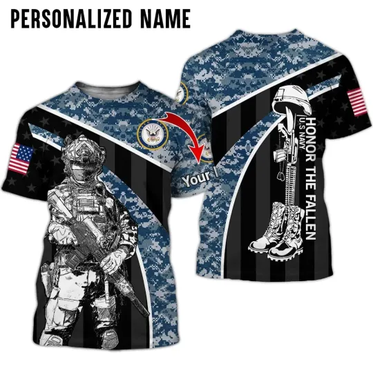Discover Custom Name US Military Navy Soldiers All Over Printed 3D Shirt