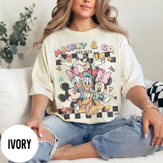 Discover Retro Mickey & Co 1928 Checkered Comfort Colors Shirt, Disneyland Tee, Disneyworld Shirt, Mickey And Friends Family Shirts, Disney Trip 2026