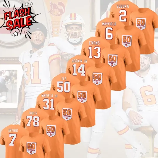 Discover Egbuka, Mayfield Tampa Bay Football 50th Season All Player Name & Number Fans