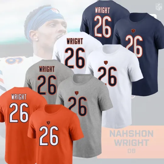 Discover Nahshon Wright #26 Chicago Football 2025 Player Name & Number S-5XL Fans