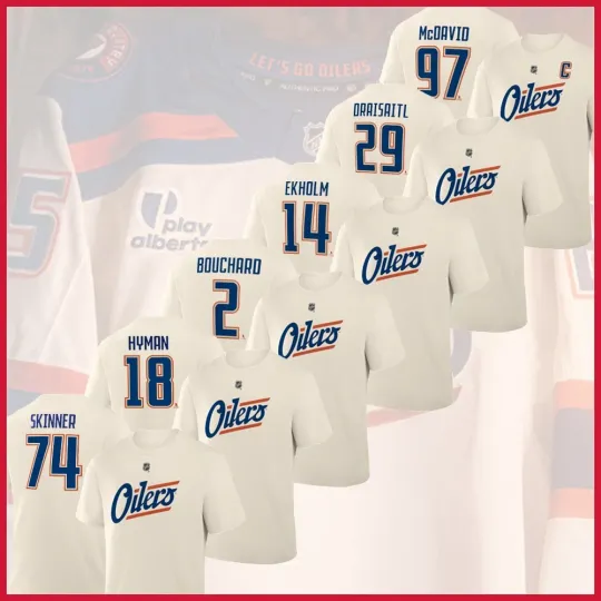 Discover Edmonton Oilers Alternate Logo 2025 Player Name & Number: McDavid, Draisaitl,..