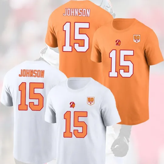 Discover NEW - Tez Johnson #15 Tampa Bay Buccaneers 50th Season Name & Number For Fans