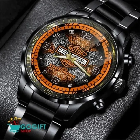 Discover Personalized Harley Motor Racing Davidsonn Black Stainless Steel Watch For Men