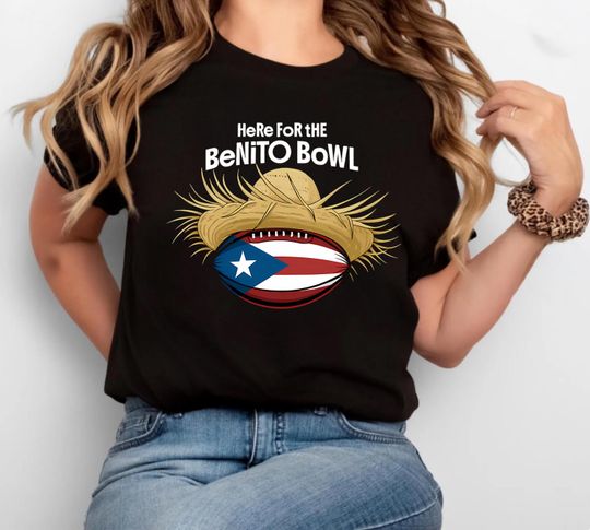 Discover Superbowl Halftime Shirt, Bad Bunny Shirt, Benito Tshirt, Puerto Rico Music Gift, Here For The Benito Bowl Unisex Tee