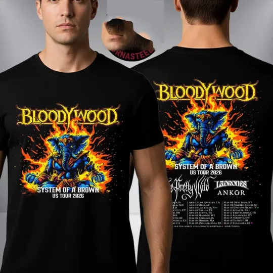 Discover Bloodywood System Of A Brown US Tour 2026 Double Sided T Shirt Size S-5XL