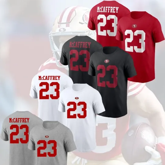 Discover Christian McCaffrey #23 San Francisco Name & Number Player Tee 2025 Gift For Fan