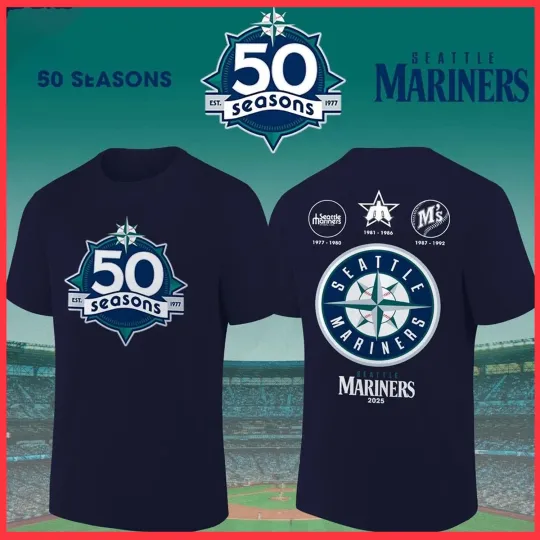 Discover SALE 30% Se@ttle M@riners 50 Seasons Celebrate 1977-2026 Hoodie T shirt