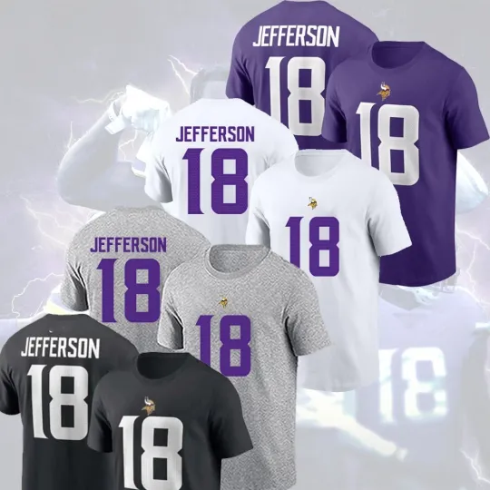 Discover Justin Jefferson #18 Minnesota Vi.kings HOT 2025 Name & Number Fan Apparel Gift