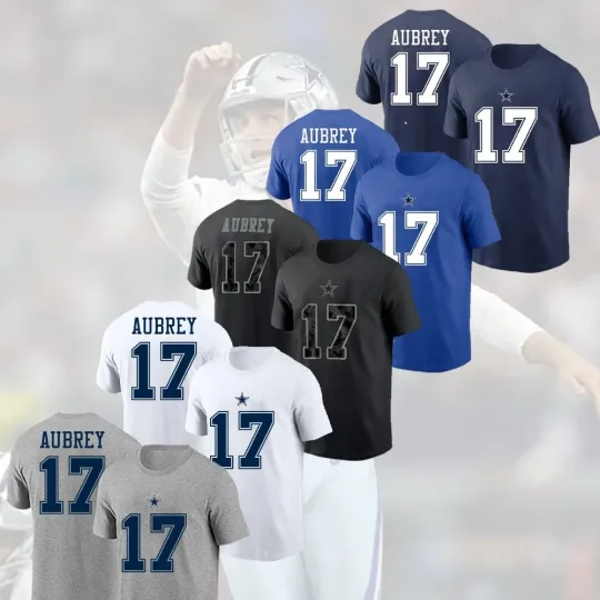Discover Brandon Aubrey #17 Dallas Football Team Player 2025 Name and Number Fan Favorite