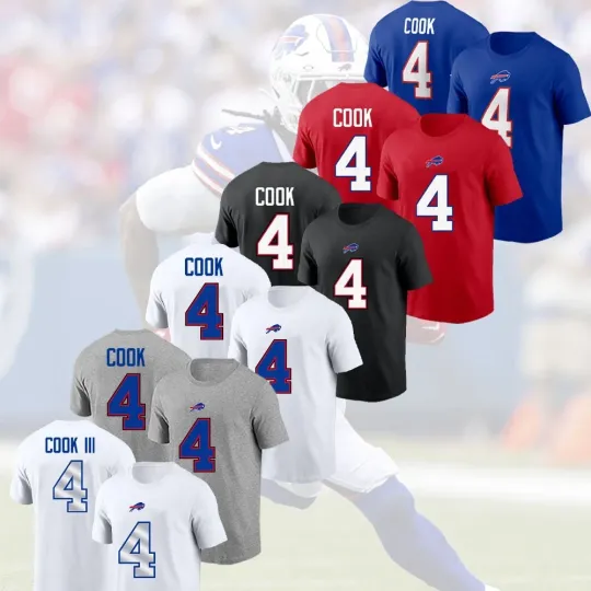 James Cook #4 Buffalo B.i.ll  Player Team 2025 Name and Number For Fans