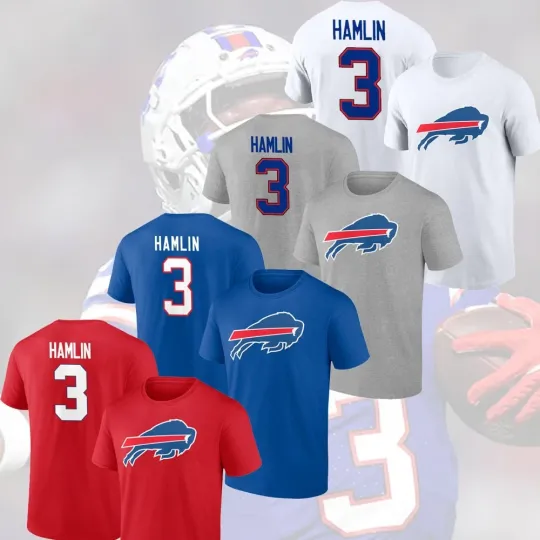 Discover HOT! Damar Hamlin #3 Buffalo Icon Name & Number Player Tee 2025 Gift For Fan