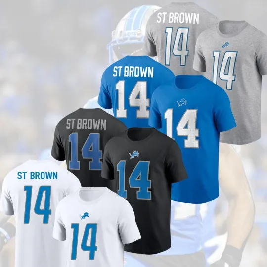 Amon-Ra St. Brown #14 Detroit Name and Number Player Tee 2025 Gift For Fan