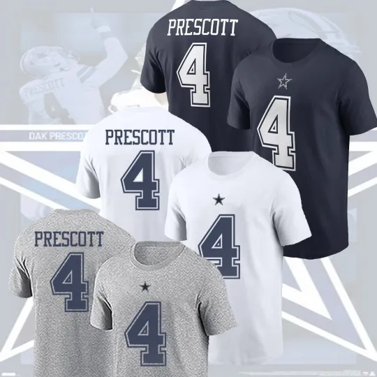 Discover Dak Prescott #4 Dallas Cow.boys Player 2025 Name & Number Fan Apparel Gift