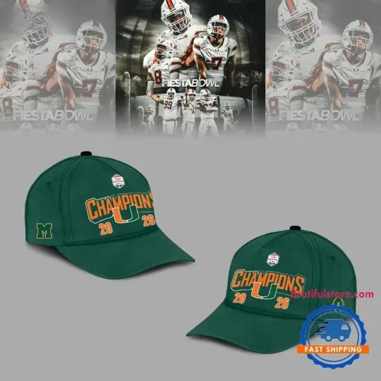 Hurricanes College Football Playoff 2026 Fiesta Bowl Champions Green Baseball Cap