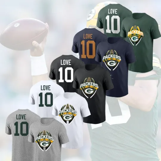 Discover Jordan Love #10 Green Bay Football 2025 Name and Number For Fan Tee