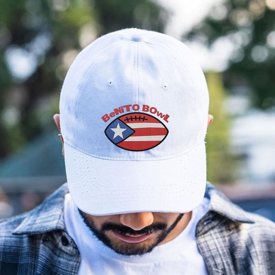Benito Bowl Embroidered Washed Denim Baseball Cap, Puerto Rican Football Hat, Halftime Hispanic Pride Gift