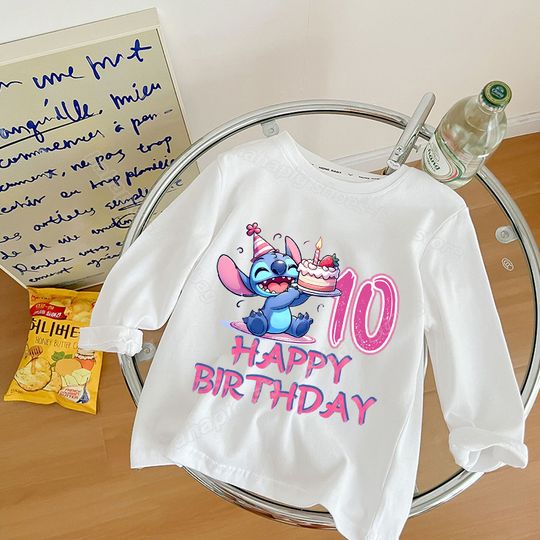Discover Lilo Stitch Birthday Number T Shirt Girl Long Sleeve Tops Kids  Autumn Casual Clothes Cute Cartoon Children Tees Party Gift
