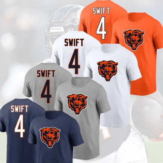 Discover =D'Andre Swift #4 Chicago Bears 2025 Player Name & Number For Fans