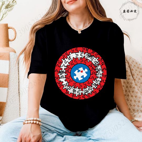 Discover Women's Autism Awareness T-shirts: Shield Puzzle Piece Graphic Short Sleeve Tops 2026 Trendy Casual Fashion Daily Wear Tees