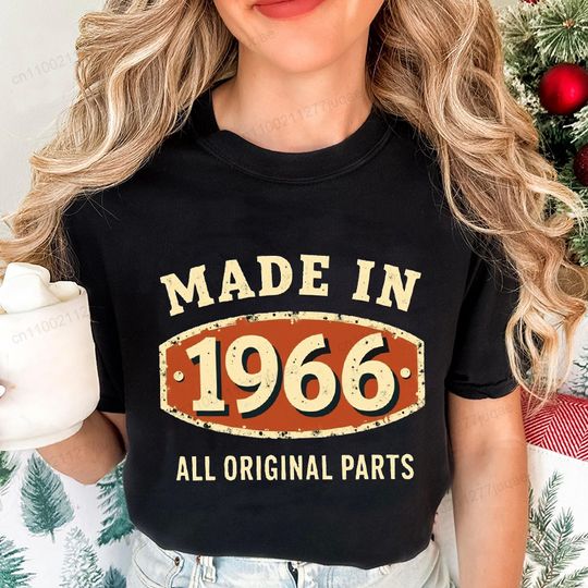 Discover Made in 1966 All Original Parts Graphic Women's Tops,Short Sleeve Tees T-shirts, Fashion 60th Birthday Aesthetic Women Clothing