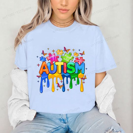 Discover Streetwear Women'S Casual Graphic T-Shirt Clothes Autism Awareness Print Women's T-Shirts Short Sleeve T Shirt Clothing Top Tee