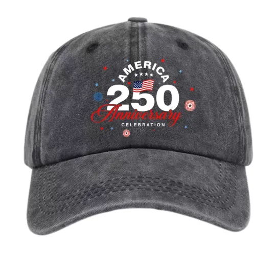 Discover 2026 USA 250 Anniversary Patriotic Dad Hat Flag & Fireworks Graphic Baseball Cap