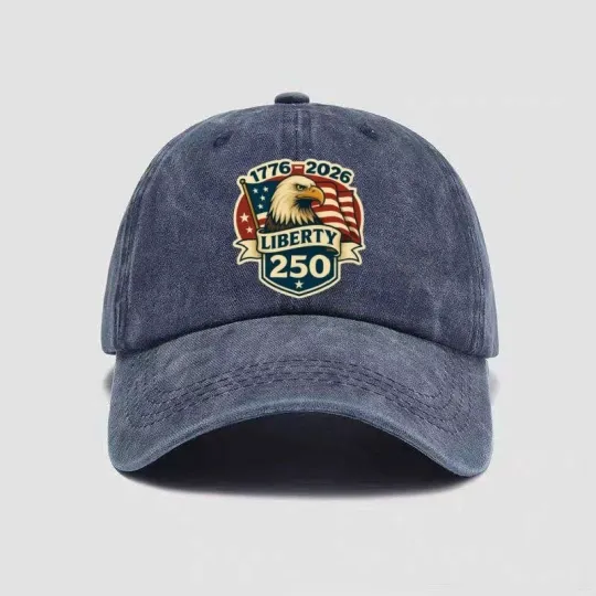 Discover Washed Denim Baseball Cap US 250th Anniversary Patriotic Eagle American Flag 1776-2026