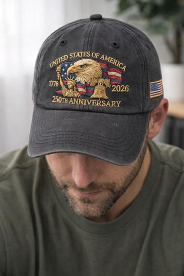 Discover Patriotic Eagle Embroidered Hat ,Embroidered 250th Anniversary Eagle Hat, Personalized Patriotic Cap