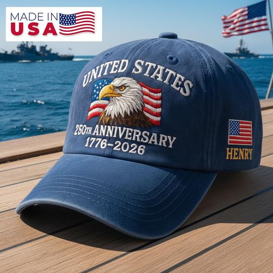 Custom Name United States 250th Anniversary 17762026 Eagle Embroidered Hat Patriotic Personalized  Cap Made in USA Gift