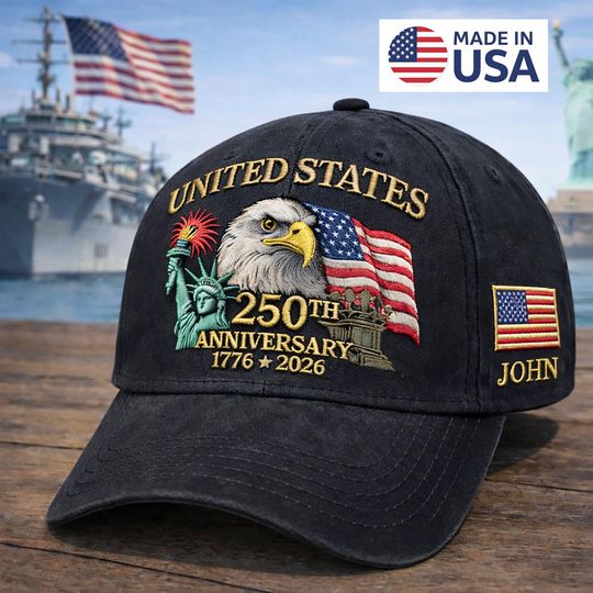 Discover Custom Name Patriotic Eagle Embroidered Hat USA 250th Anniversary 1776 2026 Freedom Cap American Flag Custom Name Veteran Gift Made In USA