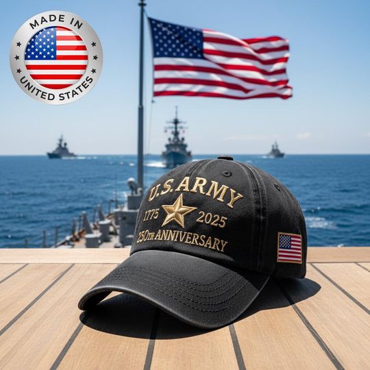U.S. Army 250th Anniversary Hat  1775-2025 Veteran Cap, Embroidered Gold Star Military Patriotic Adjustable Cotton Twill Hat
