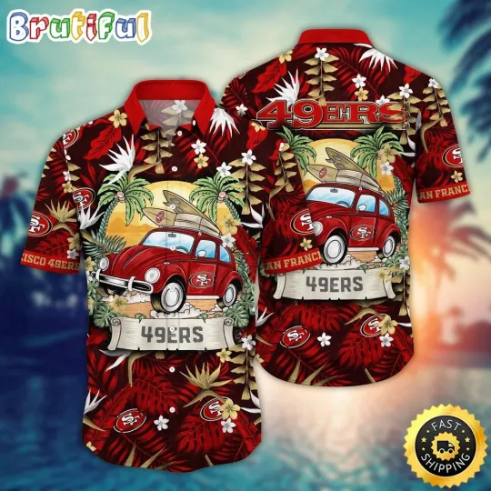 Discover football San Francisco 49ers Hawaiian Shirt Car Palm Tree Aloha Shirt
