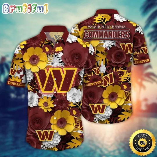 Discover Washington Commanders Hawaiian Shirt Flower Colorful Coastal Shirt