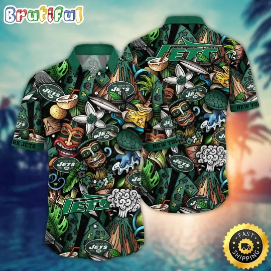 Discover football New York Jets Hawaiian Shirt Flower Tiki Me Off Aloha Shirt