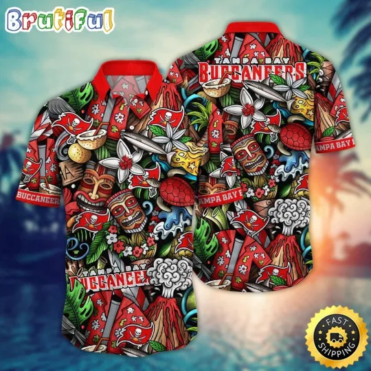 football Tampa Bay Buccaneers Hawaiian Shirt Flower Tiki Me Off Aloha Shirt