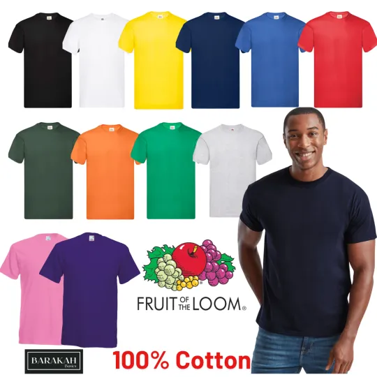 Discover Fruit of the Loom Mens T-Shirts Plain 100% Cotton Short Sleeve T-shirt Tee Top
