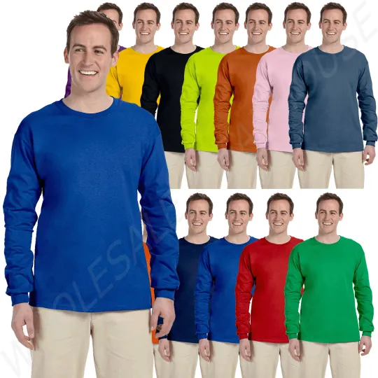 Discover Gildan Ultra Cotton Mens Crewneck Long Sleeve T-Shirt S-5XL 2400 G240