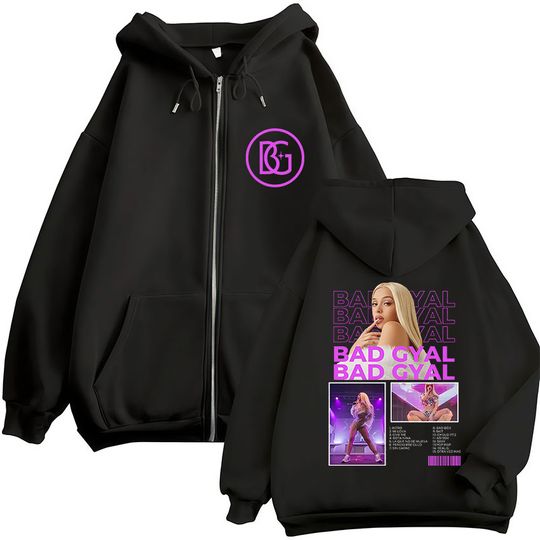 Singer Bad Gyal World Tour 2025 Zip Up Hoody Men Women Vintage Aesthetic Fashion Sweatshirt Hip Hop Loose Oversized Jacket Hoody