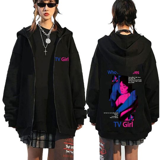 Discover Limited TV Girl Who Really Cares Album Graphic Zipper Hoodie Men Women Fashion Oversized Jacket Fleece Cotton Zip Up Sweatshirt