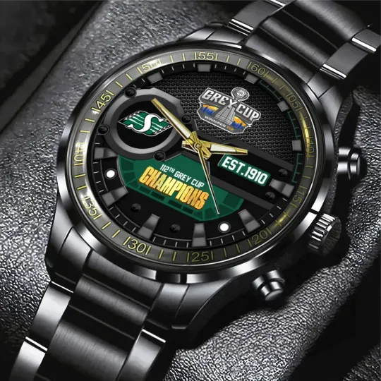 Discover Saskatchewan 2025 Grey Cup Champions Black Stainless Steel Watch
