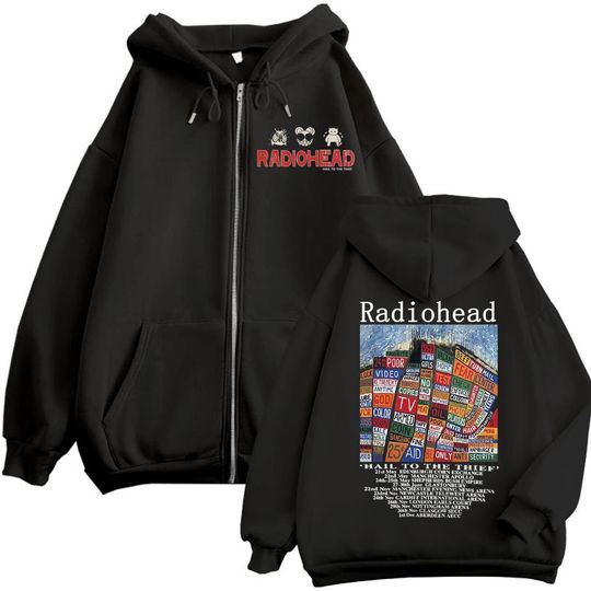 Radiohead Hail To The Thief Merch Zipper Hoodies Rock Hip Hop Vintage Zip Up Sweatshirts Men Women Oversized Fashion Pullovers