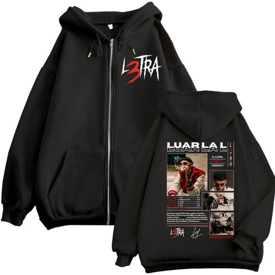 Discover Rapper Luar La L L3TRA Album Print Zipper Hoodie Men's Women's Fashion Hip Hop Zip Up Sweatshirts High Quality Fleece Pullovers