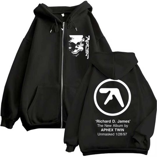 Aphex Twin Face Graphic Hoodie Zipper Men Women Jacket Hiphop Streetwear Outfit Sweatshirt Tops 1120-1