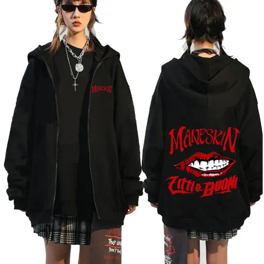 Discover Italian Rock Band Maneskin Zipper Hoodie Men's Fashion Vintage Zip Up Hooded Sweatshirt Punk Style Oversized Jacket Outerwear