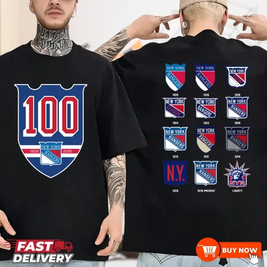 New York Rangers 100th Anniversary 1926-2026 Double Sided T-Shirt - Full Color, All Sizes